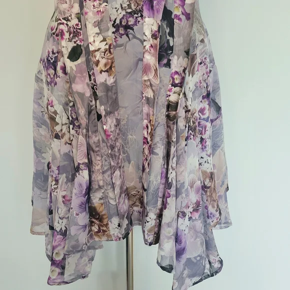 ALL SAINTS Fleur Lucia Asymmetrical Mock Neck A-line Gray Purple Dress Size 2 - Picture 8 of 16